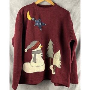 Vtg Reality Brand Sweater Size Large Fleece Lined Country Christmas Snowman USA